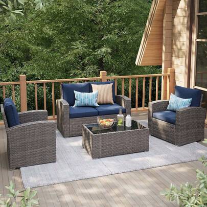 4Pcs Wicker Outdoor Patio Furniture Set Small Sectional Con…