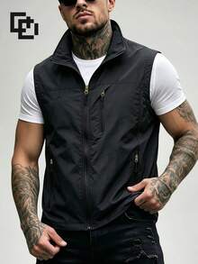 Men's Spring/Autumn Casual Fashion Vest Outdoor Hiking Minimalist Jacket - Black - View 1