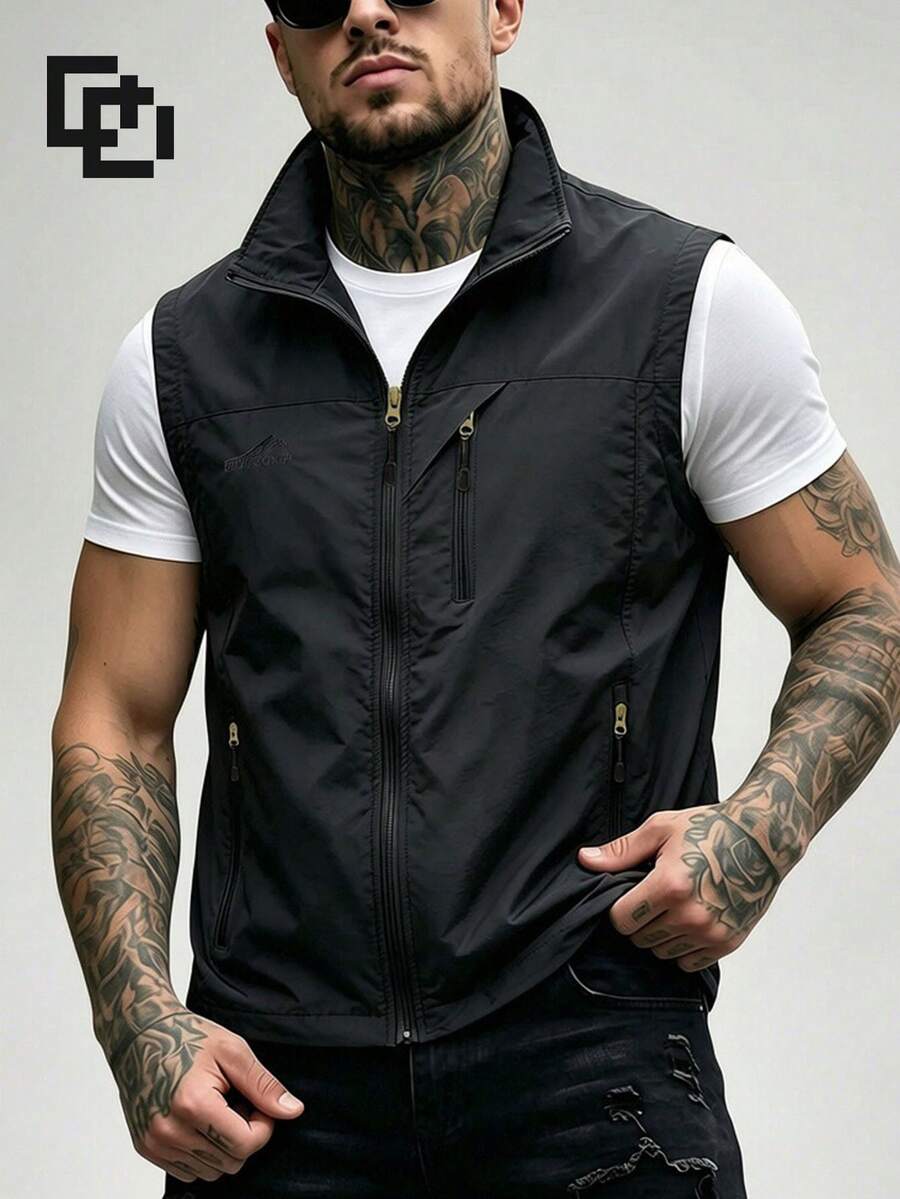 Men's Spring/Autumn Casual Fashion Vest Outdoor Hiking Minimalist Jacket - Black - View 1