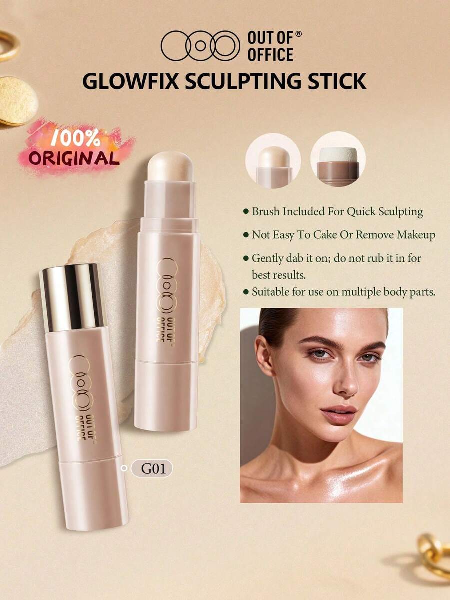 OUT OF OFFICE GLOWFIX Sculpting Stick G01 5g/0.18oz, Stik Kontur Wajah 3D Dua Ujung, Tekstur Halus Mudah Dibaurkan, Formula Bergizi Tahan Lama, Portabel untuk Penggunaan Sehari-hari dan Perjalanan, Mudah Diaplikasikan, Ramah untuk Pemula, Hadiah