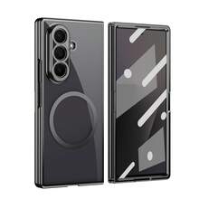VIETAO 電鍍透明磁吸無線充電手機殼，適用於 Galaxy Z Fold 8 Ultra 7 6 5 4，時尚薄型手機保護殼，兼容 Duo，附強化玻璃螢幕保護貼 - 黑色 - 查看 1