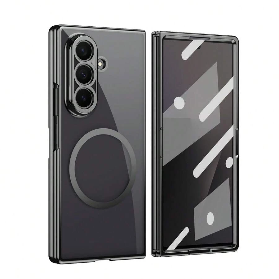 VIETAO 電鍍透明磁吸無線充電手機殼,適用於 Galaxy Z Fold 8 Ultra 7 6 5 4,時尚薄型手機保護殼,兼容 Duo,附強化玻璃螢幕保護貼 - 黑色 - 查看 1