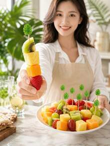 100/50/10pcs Monster Leaf Cocktail Picks, Elegant Toothpicks, Suitable For Appetizers, 4.7 Inch Long Bamboo Fruit Skewers, Decorative Beverage Food Picks, Perfect For Summer Tropical Hawaiian Birthday Party - Multicolor - View 5