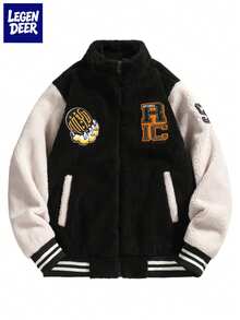 LEGEN DEER Men's Letter Pattern Zipper Casual Versatile Everyday Long Sleeve Jacket - Black - View 10