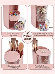2/3 Layer 180° Rotating Desktop Storage Box, Makeup Brush & Puff Holder, Multi-Layer Egg-Shaped Makeup, Hair Ties, Cosmetics Organizer, Rotating Multi-Layer Transparent Hair Accessory Storage Box, Dust-Proof Plastic Material, Rotating Design, Clear Visibility, Suitable For Back-To-School Storage Needs, Perfect Gift Choice, Back-To-School Essential - View 6