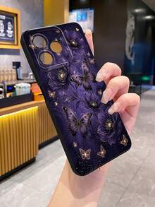 1pc Purple Butterfly Camera Anti-Drop Phone Case UV Printed Compatible With Samsung/Galaxy/ Android Models - Black - View 4
