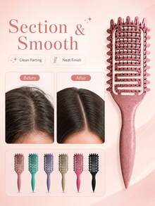 Curly Hair Styling Comb, Multi-Color Plastic Anti-Tangle Comb, Side Tooth Design, Open Back, Tail Handle, Suitable For Curly, Wavy, Thick Hair, Women's Travel Use - Multicolor - View 2