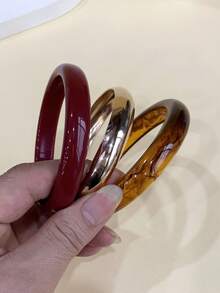 3件組時尚復古粗款多色不對稱壓克力手環套組，適合女性日常配戴，送給朋友與家人的禮物 - 彩色 - 查看 3