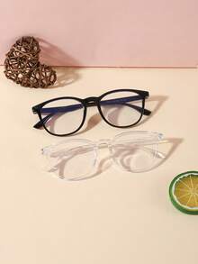 2 PCS Boys Girls 6-10Y Classic Casual Square Glasses Frame Solid Color PC Frame Clear Lens Lightweight Snug Fit For Daily Study With Glasses Box - Multicolor - View 4