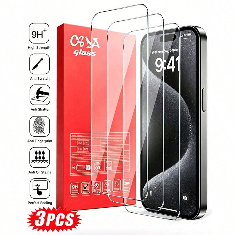 3 buah Pelindung Layar Kaca Tempered Full Coverage, Kompatibel dengan iPhone 7/8/7 Plus/8 Plus/XR/11/12/12 Pro/13/14/13 Pro/14 Pro/15/15 Pro/12 Mini/13 Mini/X/XS/11 Pro/XS Max/11 Pro Max/12 Pro Max/13 Pro Max/14 Plus/14 Pro Max/15 Plus/15 Pro Max/16/16 Plus/16 Pro/16 Pro Max/17 E/17 Air/17 Pro/17 Pro Max. [Versi Internasional, Bukan Versi Lokal] - MultiWarna - View 1