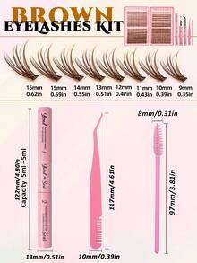 Sibeuna 640pcs Brown Eyelash Clusters Set 30D+40D+50D Fluffy Soft Brown False Eyelashes, Includes Eyelash Glue & Sealer, Tweezers, Eyelash Brush Set, Eye-Catching Makeup Eyelash Extensions, Large Capacity Eyelash Set, Suitable For Beginners, Travel Essential - Multicolor - View 7