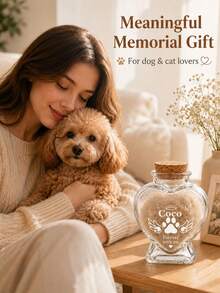 Custom 1pc Pet Memorial Keepsake Jar, Personalized Dog/Cat Fur And Ashes Memorial Urn, Heart-Shaped Glass Memorial Bottle, Pet Loss Sympathy Gift - Multicolor - View 6