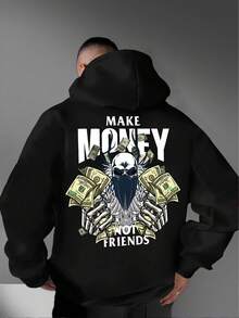 Men's Casual American Street Style Hoodie,With Money Print,Regular Version,Hooded Collar,Solid Color Design,With Patterned Print,Casual Long Sleeve. - 黑色 - 查看 7