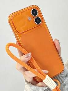 1件純色時尚極簡清新磨砂透明手機殼，附短掛繩，適用於 iPhone 11/12/13/14/15/16/16 Pro Max，舒適柔軟保護手機殼，適用於 iPhone 17/17 Pro/17 Pro Max/Air，時尚設計保護殼 - 橘色 - 查看 3