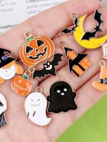 10/20/30/50pcs Random Enamel Halloween Pendants, Ghost Pumpkin Witch Metal Charms, DIY Earrings Necklace Keychain Jewelry Making - Multicolor - View 5