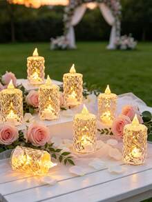 24pcs LED Electronic Candle Lights With Rose Pattern Halo Projection - Flameless, Battery Operated Mini Candles For Wedding, Valentine's Day, Halloween, Christmas And Cozy Home Decor, Wedding Atmosphere Lighting | Decorative LED Lights | Textured Surface Lights - Candle Light - View 5