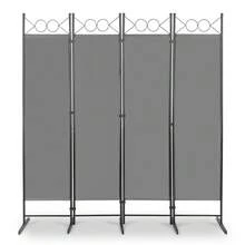 5.74FT 4-Fold Top With Shape 130g Polyester Cloth Plastic Feet Carbon Steel Frame Foldable Screen Gray - As Pic - View 1
