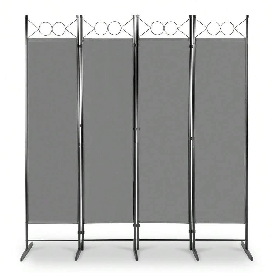 5.74FT 4-Fold Top With Shape 130g Polyester Cloth Plastic Feet Carbon Steel Frame Foldable Screen Gray - As Pic - View 1