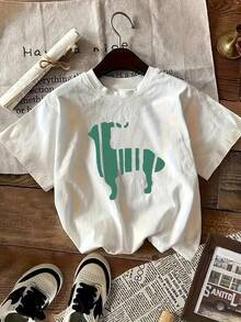 Urlaubsoutfits für Frauen, Y2K, Grafik-T-Shirts, kurzärmelige süße und stilvolle Cartoon-Muster Damen-Oberteil im chinesischen Stil - Weiss - Übersicht 8
