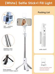 1.7m/70cm Wireless Bluetooth Selfie Stick Tripod With LED Fill Light And Wireless Remote Control, 360° Rotatable Phone Holder, Compatible With IPhone, Android Smartphones Suitable For Travel, Selfie And Live Streaming - Multicolor - View 12