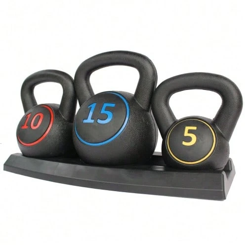 5/10/15 Lb Kettlebell Set With Non-Slip Handle, Compact Home Fitness Equipment For Strength/Fitness/Rehabilitation Training - 黑色 - 查看 1