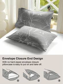Ensemble de housse de couette 2/3 pièces avec imprimé de branche, linge de lit en microfibre doux et respirant, housse de couette lavable en machine facile à entretenir pour toutes les saisons pour lits simples, doubles, queen et king, décoration de chambre moderne et fraîche pour la maison, le dortoir, la chambre d'amis ou en cadeau - Multicolore - Voir 7