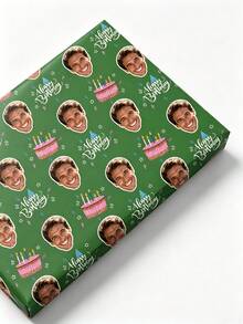 Papel de regalo personalizado Feliz Cumpleaños con tu foto de cara y patrón de pastel de cumpleaños, Rial, personalizable con cualquier foto, fácil de usar, perfecto para - Multicolor - Ver 8