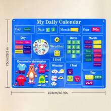 Children's Weather Calendar Felt Board, Montessori Toy For Toddlers, My Daily Calendar Busy Record Board, Educational Toy Suitable For Home And Classroom, Birthday Gift For Boys And Girls. - Blue - View 4