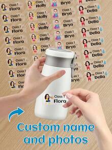 60 piezas Pegatinas transparentes personalizadas con nombre & foto - 25 estilos, Pegatinas transparentes impermeables personalizadas con etiquetas de nombre para jóvenes - Multicolor - Ver 18