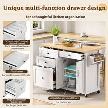 Ilot de cuisine mobile, sur roulettes, rangement mdf, blanc - Multicolore - Voir 2