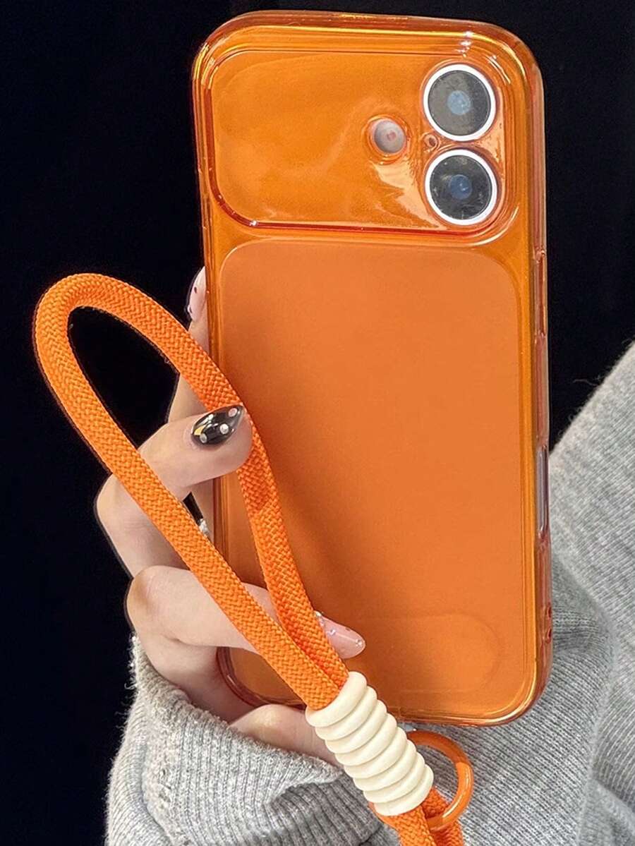 1件純色時尚極簡清新磨砂透明手機殼，附短掛繩，適用於 iPhone 11/12/13/14/15/16/16 Pro Max，舒適柔軟保護手機殼，適用於 iPhone 17/17 Pro/17 Pro Max/Air，時尚設計保護殼 - 橘色 - 查看 1