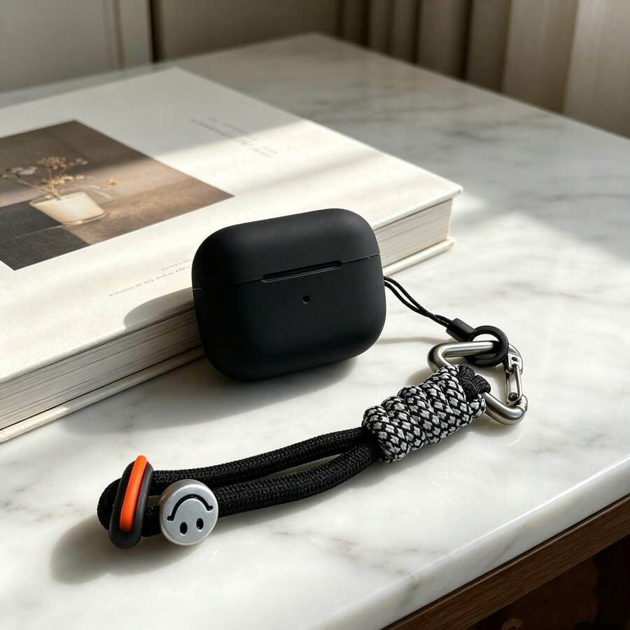 Silicone One-Piece Protective Case For AirPods Pro 2 And Pro 3, With Stylish Lanyard - Black - View 1