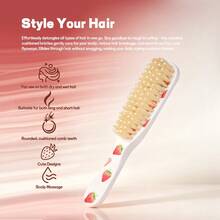 Women's Home Use Detangling Hair Brush, Fresh Fruit Print, Single Independent Package, Round Ball Cushioned Bristles, Smooth Combing For Straight And Curly Hair, Frizz-Smoothing, Portable Hair Care Tool - Red and White - View 5