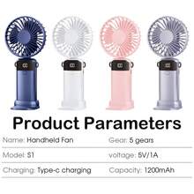 1200mAh Rechargeable Handheld Portable Mini Electric Fan, 90 Degree Foldable Desktop Fan, 5 Wind Speed Levels, LCD Display, Halter, Super Quiet, Pocket Size For Indoor And Outdoor Use - Multicolor - View 5