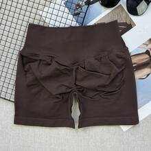 Women's Athletic Shorts, Criss-Cross Waistband Design, Yoga Shorts Sports Summer - Mocha Brown - View 3
