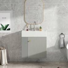 Bathroom Furniture Washbasin With Vanity Unit 55 Cm, Vanity Unit, Wall-Mounted Vanity Unit, Small Guest Bathroom Furniture - Grey - View 3