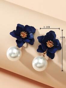 Flower Decor Drop Earrings Valentines,Mom,Mother,Mother's Day,Gift - Navy Blue - View 4