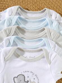 DILAVEL 5PCS Autumn And Winter New Baby Long Sleeved Bodysuit Suitable For Babies, Cute Cartoon Elephant Embroidery Pattern,Cotton Soft And Skin Friendly Fit - Multicolor - View 3