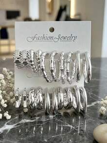 10 Pairs New Asymmetrical Acrylic Lightweight Material Earrings Set, Geometric Shape, Suitable For Women's Daily Wear - 10 Pairs Of Earrings Set - View 11