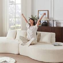 310 cm modulär skumsoffa, 2-delad kombinerbar soffa utan ram, 100 % högdensitetsminnesskum - Beige - Visa 6