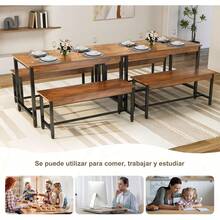 Comedor 4 Personas con 2 Sillas, Hierro y Madera, Retro| Comedor de 2 Sillas para 4 Personas.Diseno Minimalista en Hierro y Madera.Facil Montaje.Ideal para el Hogar o Cocina. - Negro - Ver 7