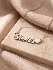 Custom Stainless Steel 1-5 Surname Necklace, Letter And Heart Pendant Nameplate, Birthday Gift, Valentine's Day, Mother's Day, Matte Finish, Anniversary Gift - Silver - View 3