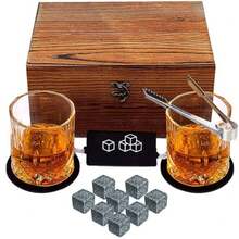Juego de Vasos para Whisky Regalo para Padre - 2 Vasos Vidrio Templado + 8 Piedras de Granito Natural con Almohadillas Absorbentes​ - Ver 2