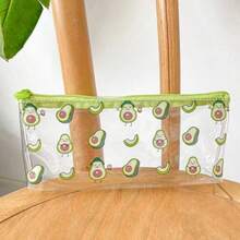 1pc Transparent Waterproof PVC Storage Bag, Large Capacity Fruit & Floral Pattern Pencil Case, Multi-Function Portable Stationery & Cosmetic Organizer, Back To School Daily Travel Holiday Mini Gift - Multicolor - View 8