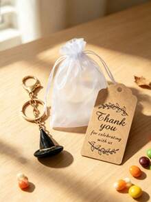 1 Set 3D Magic Hat Keychain | Cute Pointed Wizard Hat Bag Charm - Perfect For Wallet, Backpack And Daily Decoration; Includes Organza Bag And Card, Halloween Decor, Fall Decor - Multicolor - View 4