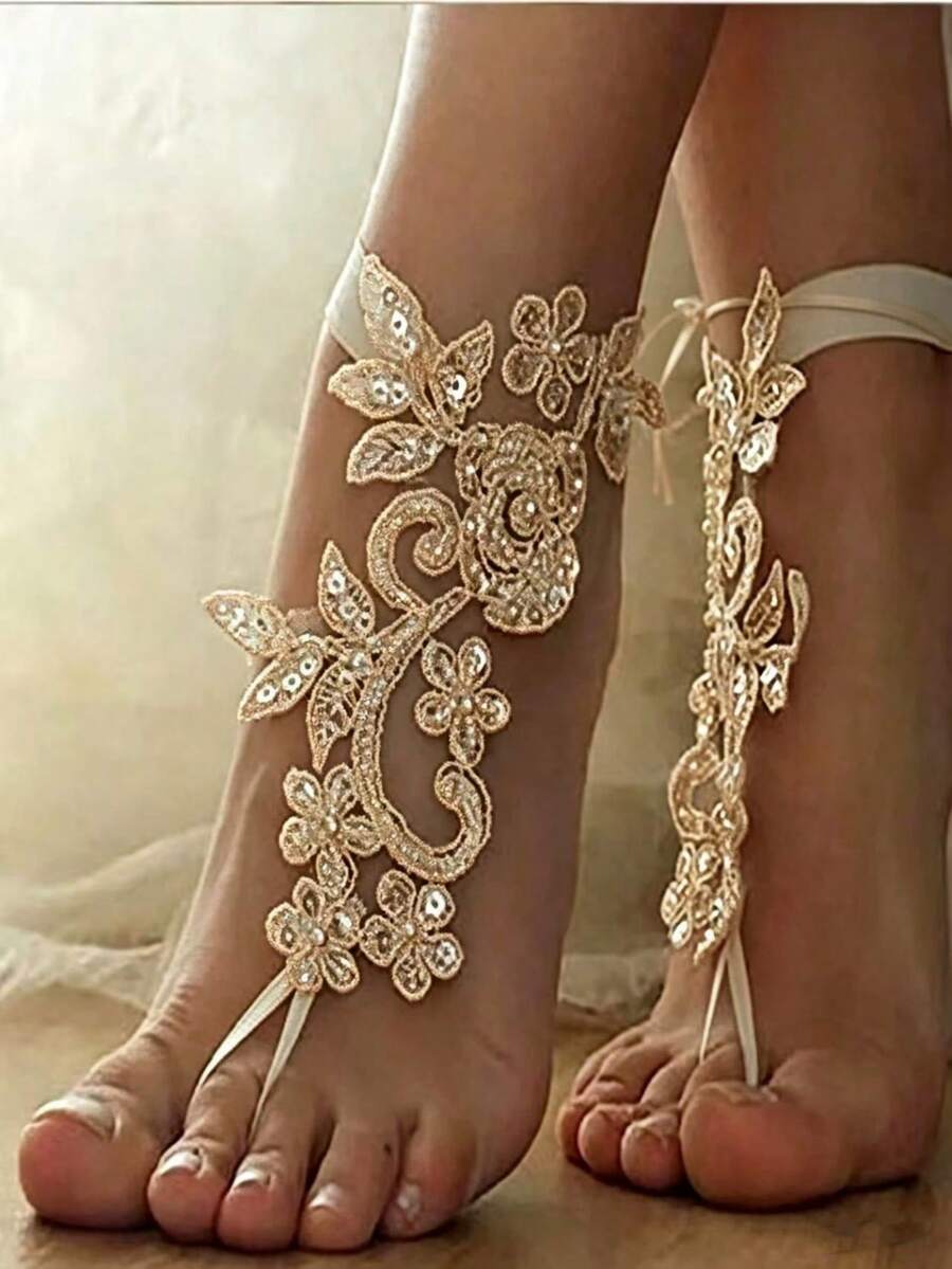 European And American Bridal Beach Lace Anklet Exotic Style Foot Jewelry Wedding Supplies - Gold - View 1
