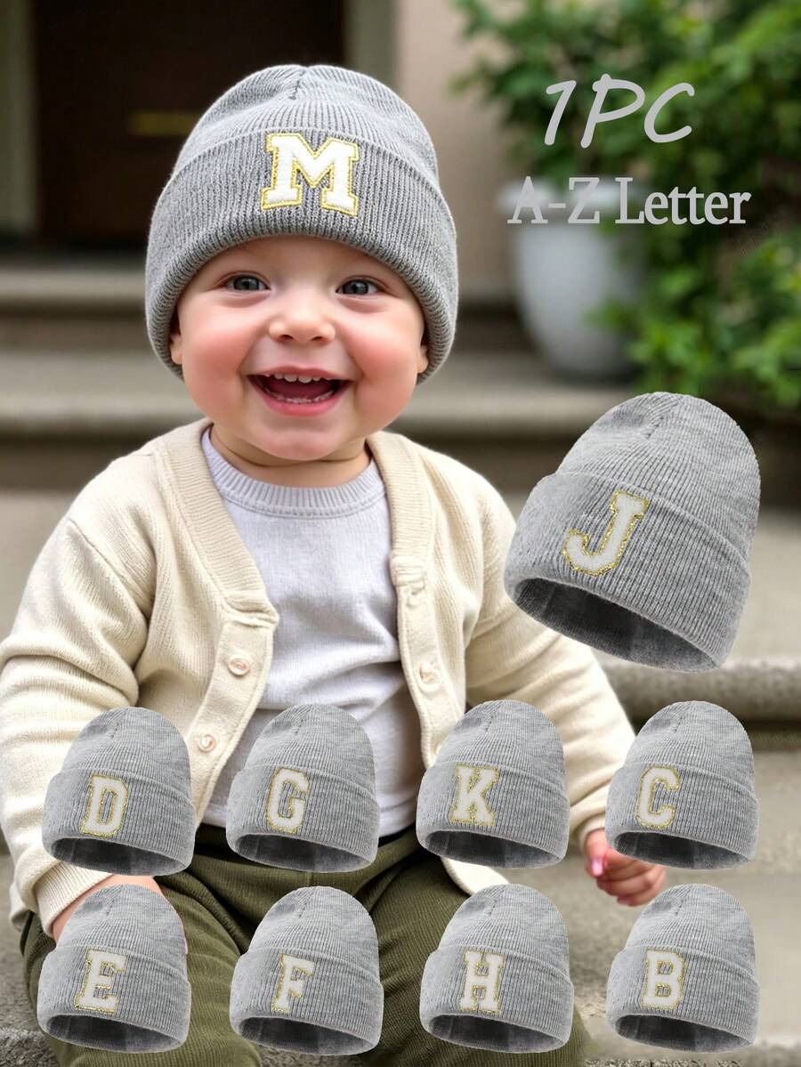 1pc 26 Letter Knit Newborn Baby Hat, Autumn/Winter Children's Knit Hat ...