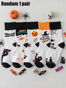 5 Pairs/1 Random Pair Halloween Essential Comfortable Versatile Mid-Calf Socks, Halloween Pumpkin Socks, Couple Mid-Calf Socks, Fun Sports Socks - Multicolor - View 10