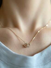 1 buah Kalung Minimalis Mewah dengan Cincin Ganda yang Berkilau, Cocok untuk Pemakaian Sehari-hari, Liburan, dan Pesta Wanita - Yellow Gold - View 2