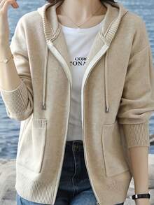 Women's Autumn New Hooded Drawstring Cardigan Sweater, Versatile Zipper ...